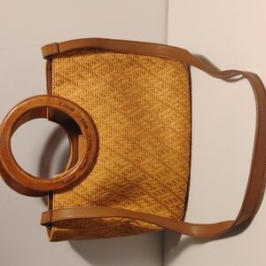 Fossil Tan Mini Bag with Wooden Handles